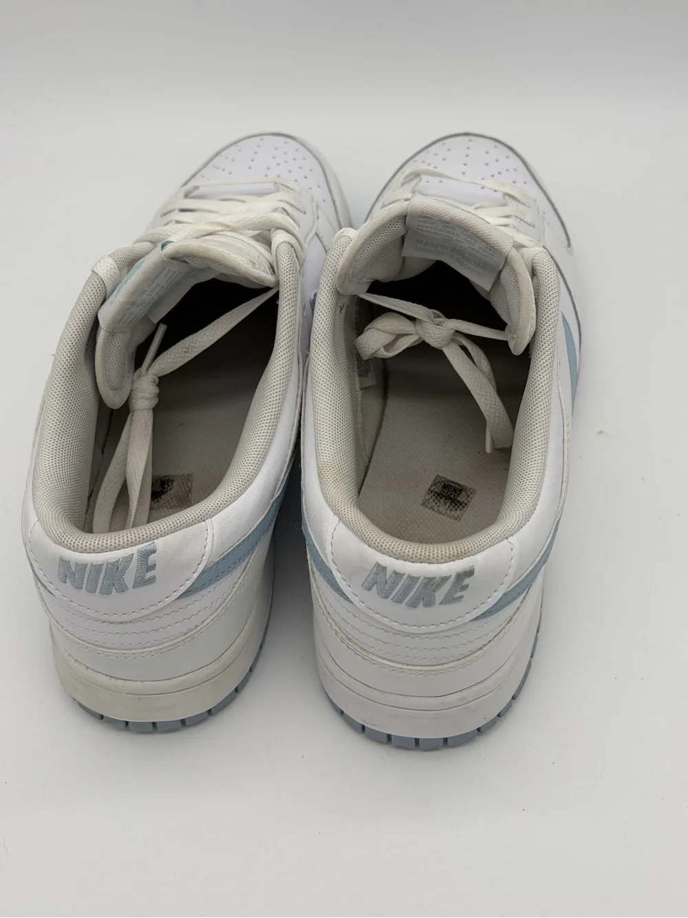 Nike Dunks Men’s Low-Top Sneakers in White with Light Blue Swoosh